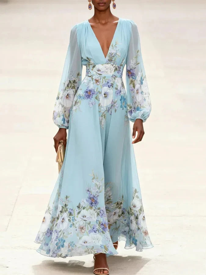 blue floral chiffon maxi dress Mia SUMMERW25-ALL Make a choice:Size 8 Steam lightly from the Gothic Wedding Dresses Black