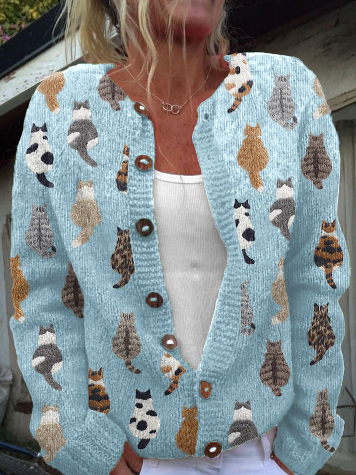 Cat Lover Cardigan – Cozy Knit Sweater with Adorable Cat Print