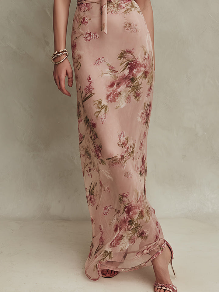Lia | Elegant Floral Halter Backless Maxi Dress