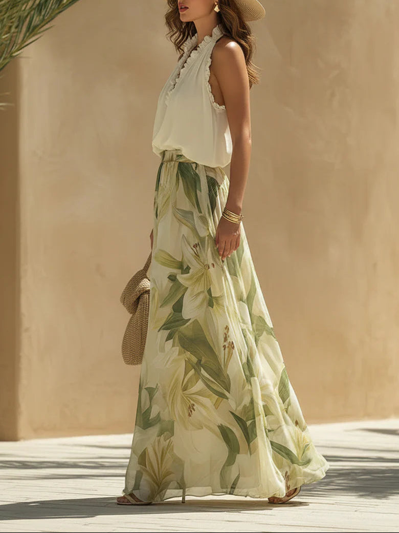 Suzanne | Elegant Floral Wide Leg Two Piece Set