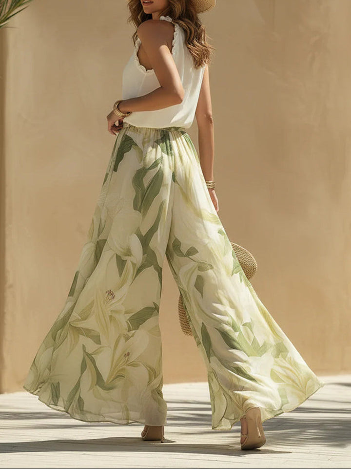 Suzanne | Elegant Floral Wide Leg Two Piece Set