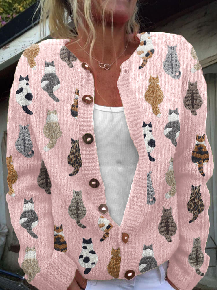 Cat Lover Cardigan – Cozy Knit Sweater with Adorable Cat Print