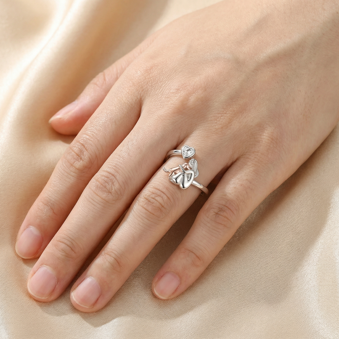 Adjustable Dog Ring in 925 Sterling Silver – “Always in My Heart” with Zirconia