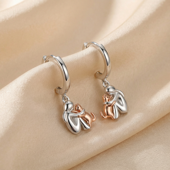 "Forever in Your Heart" Cat Hug Dangle Earrings