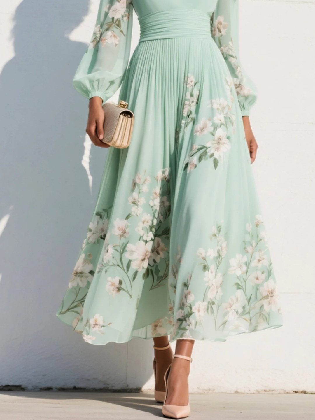 Suzanne | Elegant Floral Pleated Maxi Dress