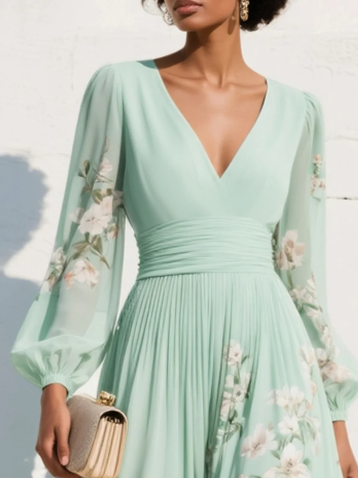 Suzanne | Elegant Floral Pleated Maxi Dress