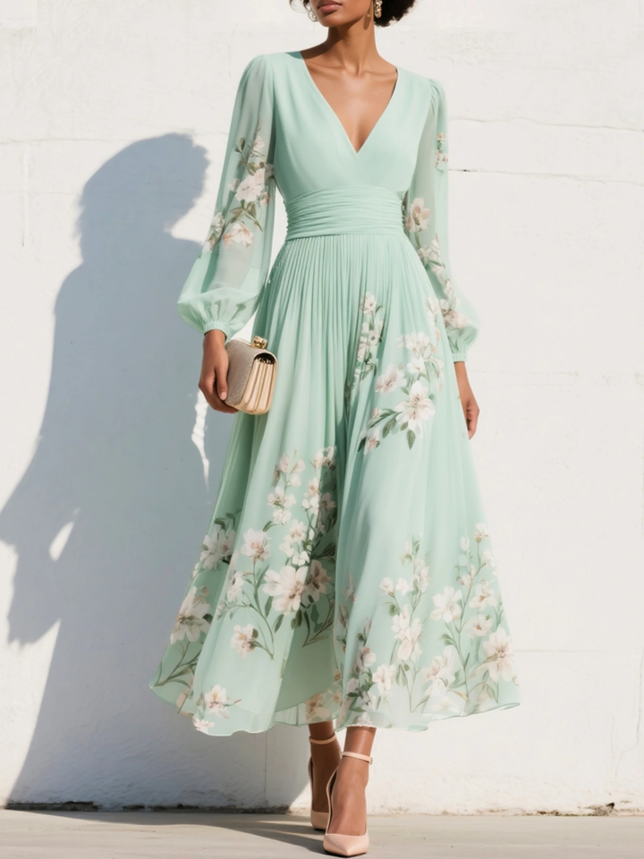 Suzanne | Elegant Floral Pleated Maxi Dress